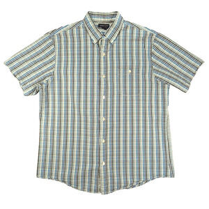 Lands' End Shirt Large Men's Blue Plaid Short Sleeve Button Down Traditional Fit